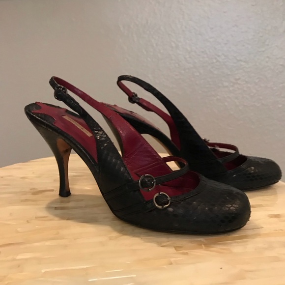 Max Studio Black Alligator Slingback Heels - Picture 2 of 8